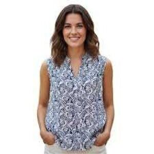 Cabi Women's Sleeveless Button Front Shirt Navy White Floral Print‎ - Size S